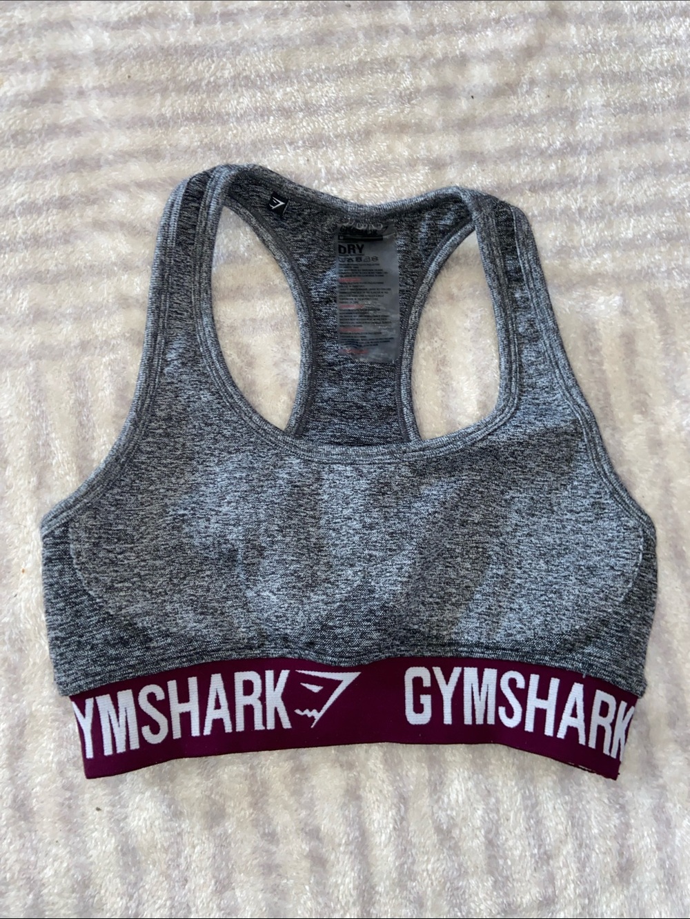 Gymshark Grey Marl Racerback Sports Bra with Burgundy Logo Band
